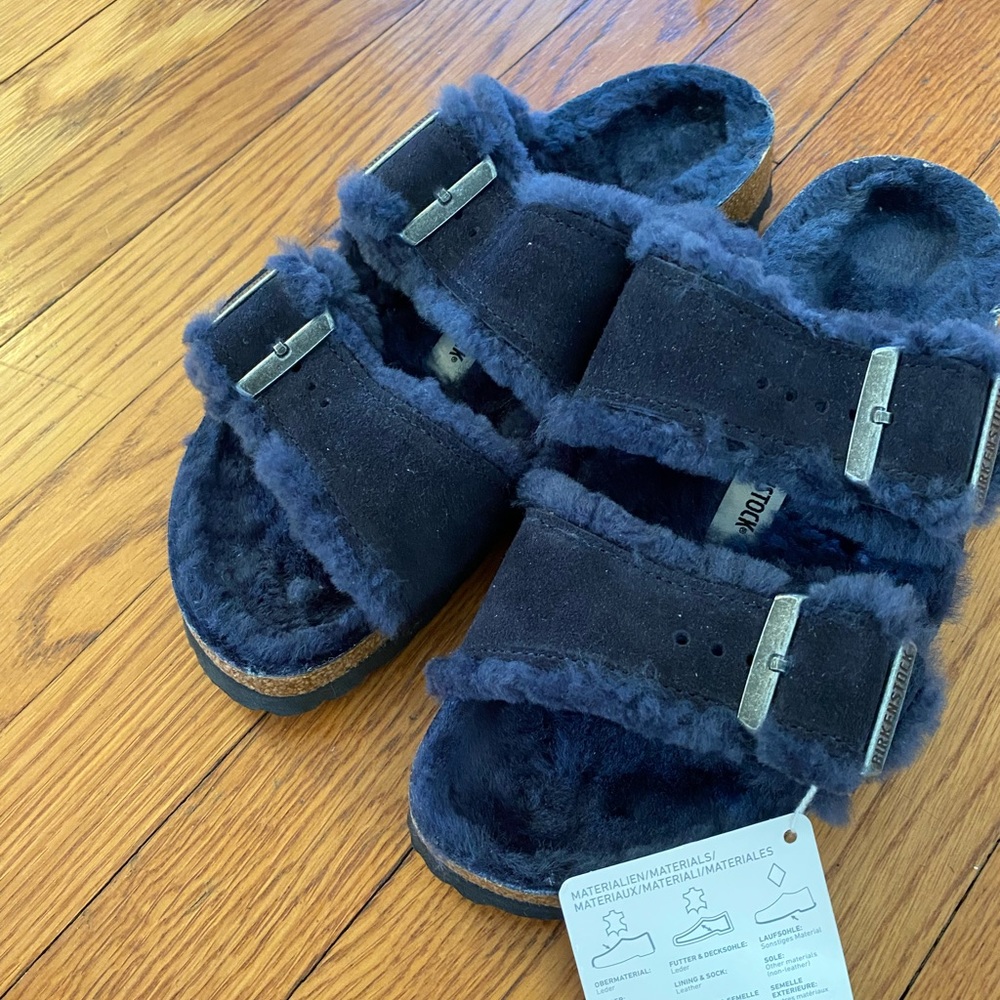 NEW Shearling Navy Blue Birkenstocks
